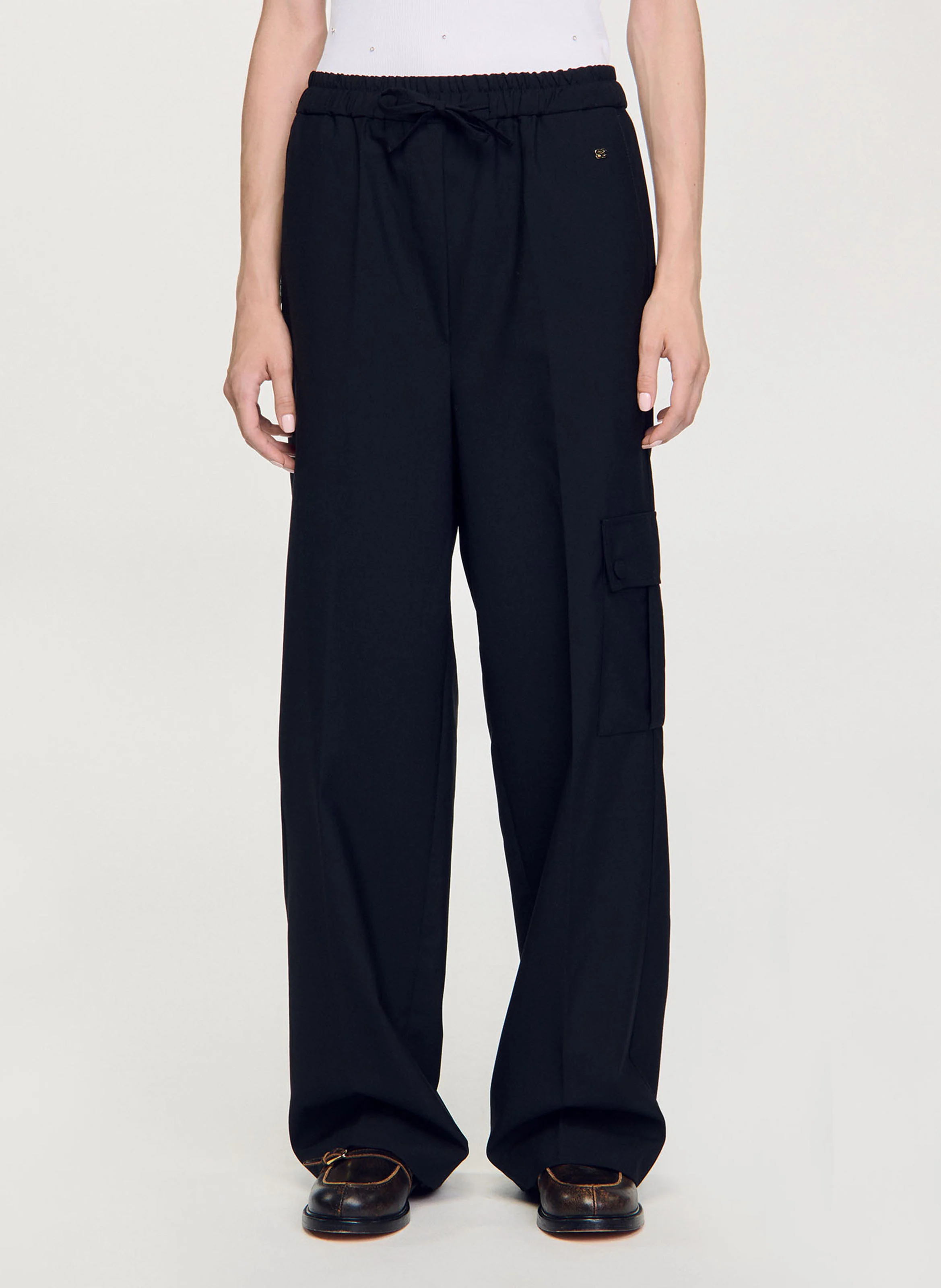 Pantalon droit en laine mélangée | Noir