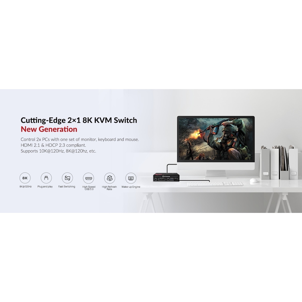 AV Access HDMI 2.1 KVM Switch 2 datamaskiner 1 skjerm, 8K60Hz, 5x USB-A
