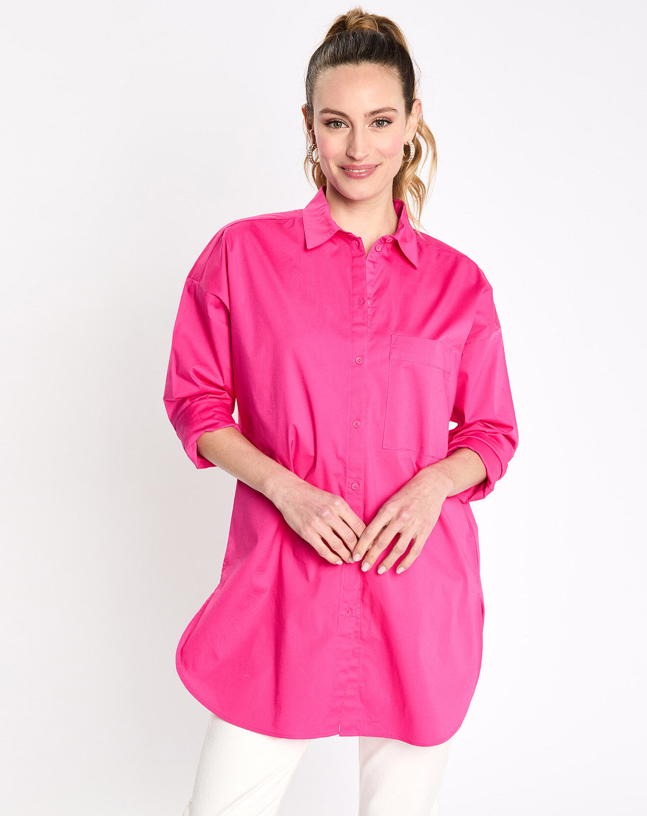 Esprit Chemise manches longues poches oversize rose vif