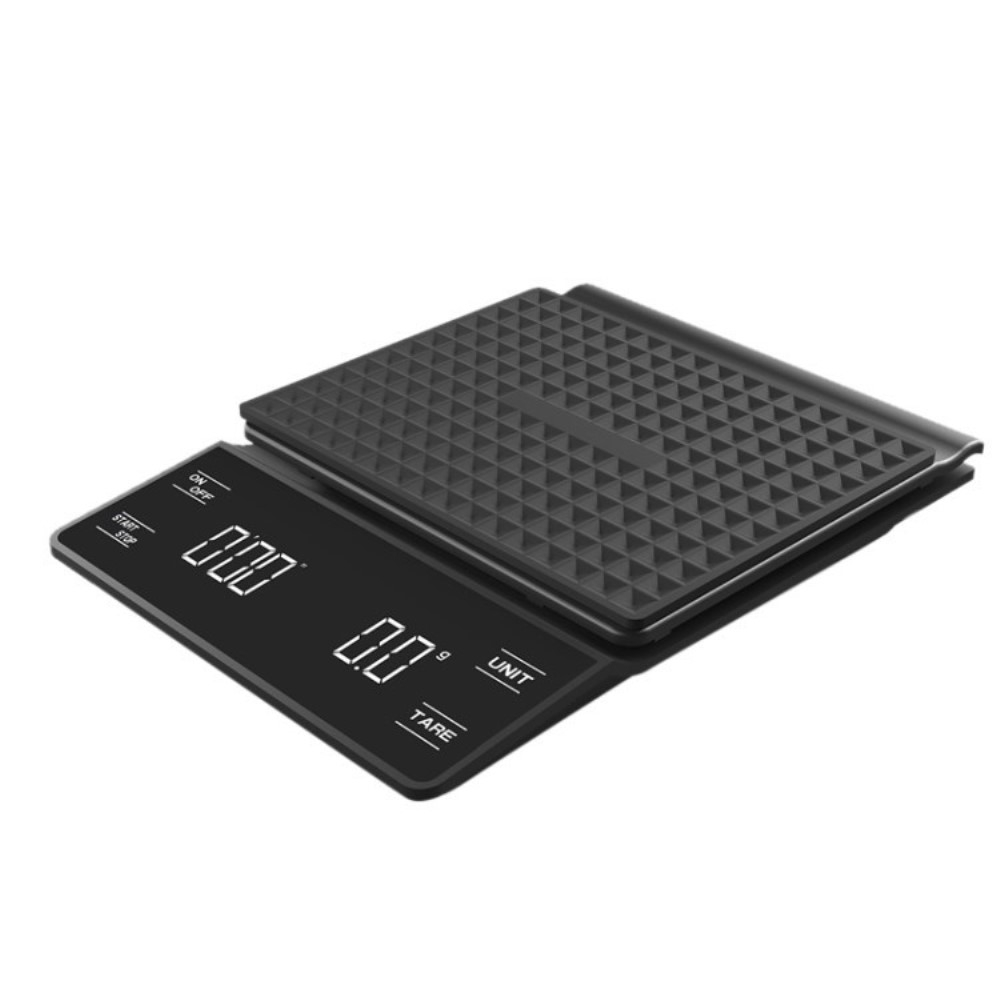 (13x18.5cm) Digitale Kaffee Waage Küchenwaage mit Timer / LED Display (inkl. 3x AAA Batterien) - Schwarz