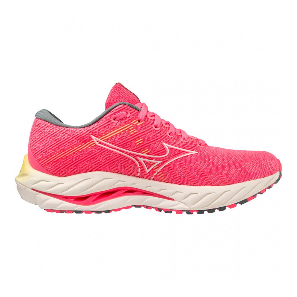 Mizuno WAVE INSPIRE 19 - Chaussures running Femme high-vis pink/snowwhite/luminous