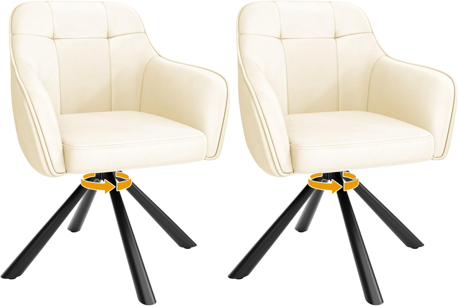 YOUDENOVA Esszimmerstühle 2er Set, 360° Drehbar mit Armlehnen, Samt Polsterstuhl für Esszimmer, Küche, Wohnzimmer & Büro, Stühle Esszimmer Weiß