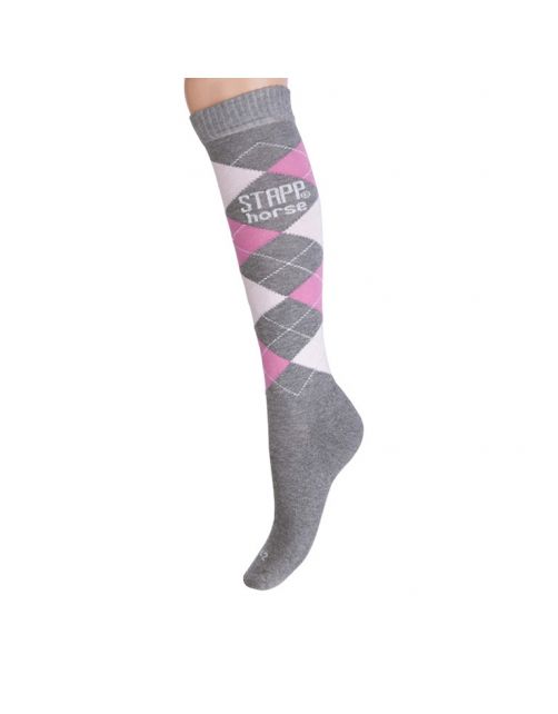 Stapp Horse Kniekous Horse Ruit Grijs&Roze&Fuchsia - Ruiterkleding