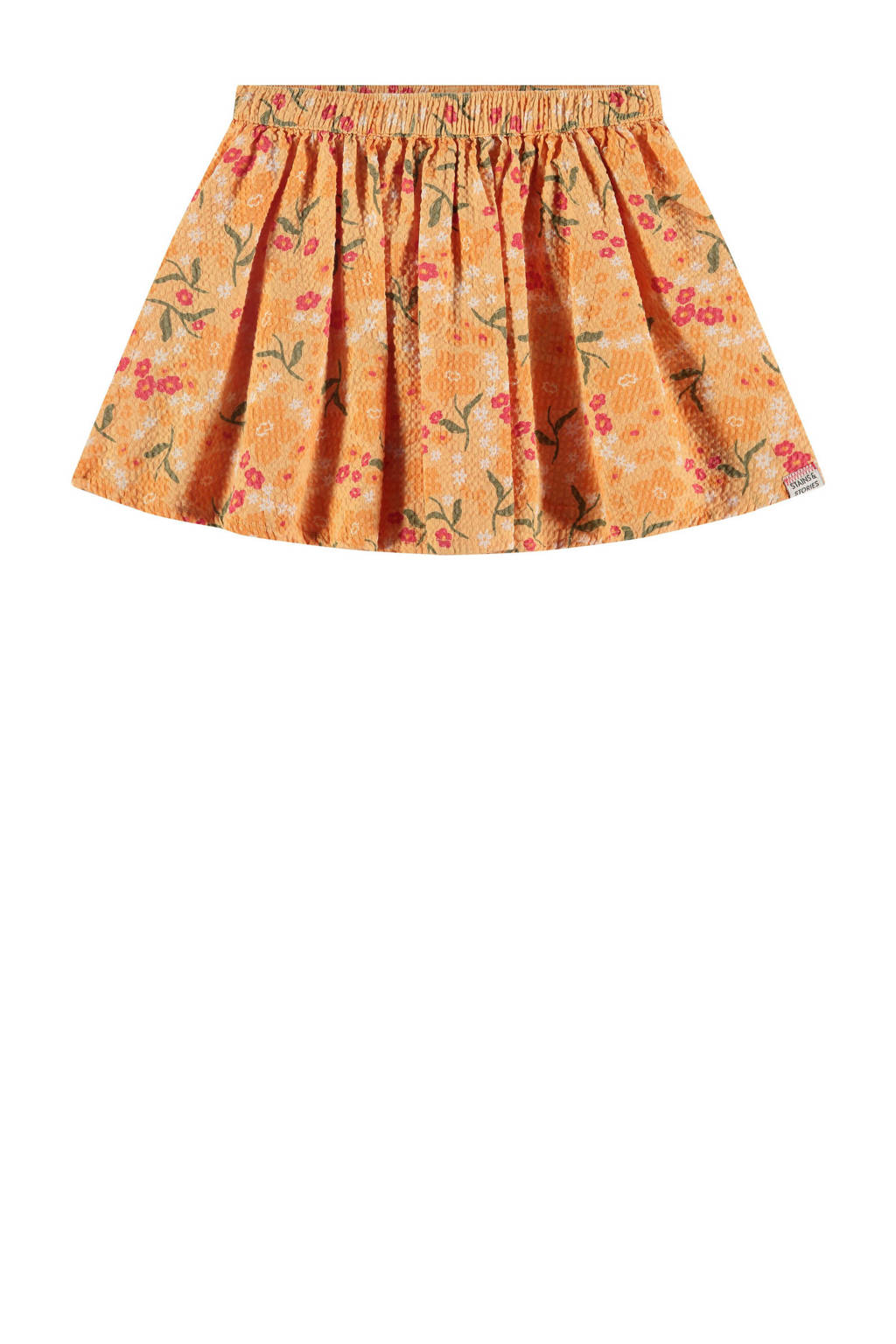 Stains&Stories rok met all over print en plooien oranje/groen