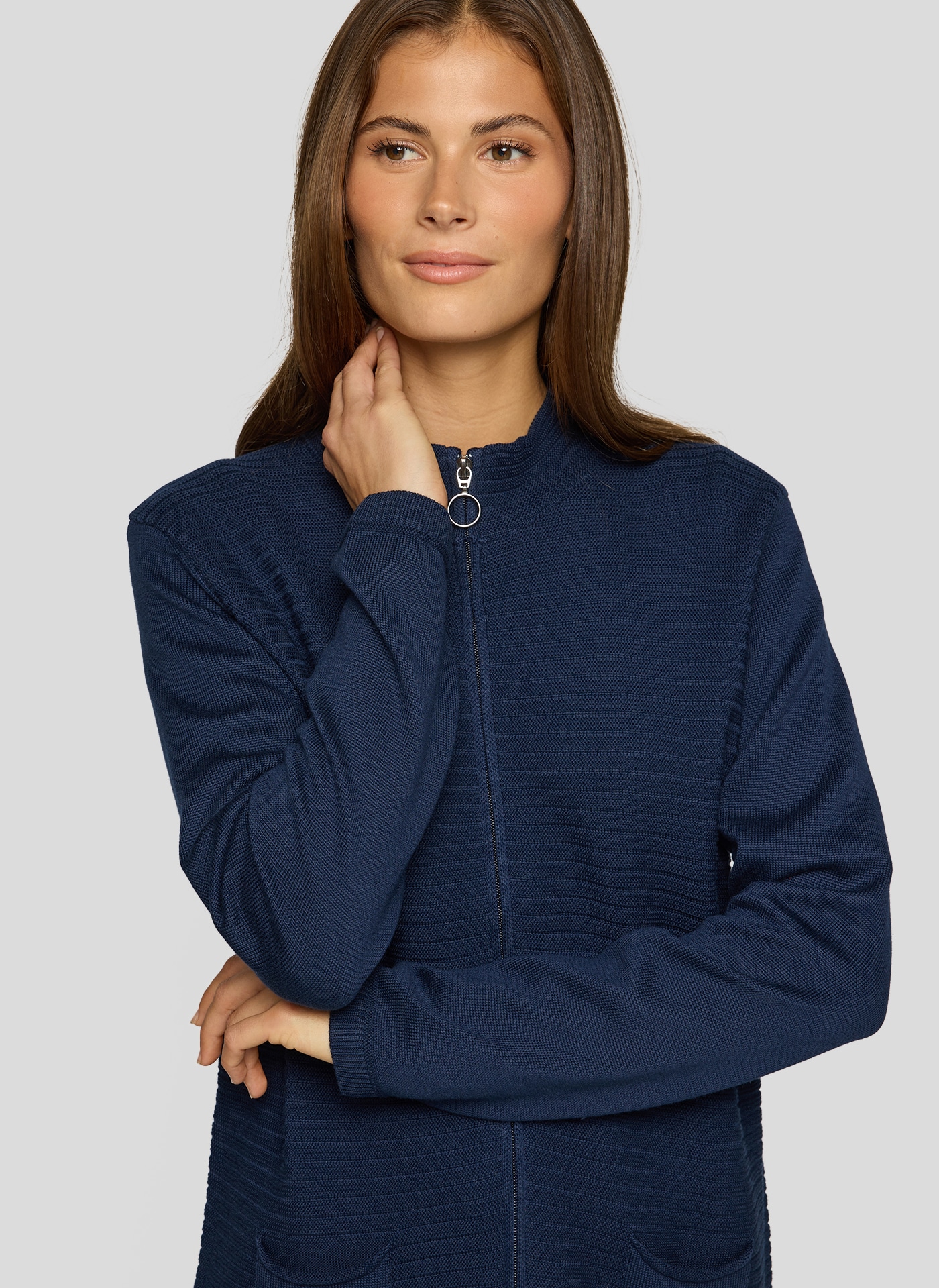 Rabe Strickjacke mit Reissverschluss und Stehkragen