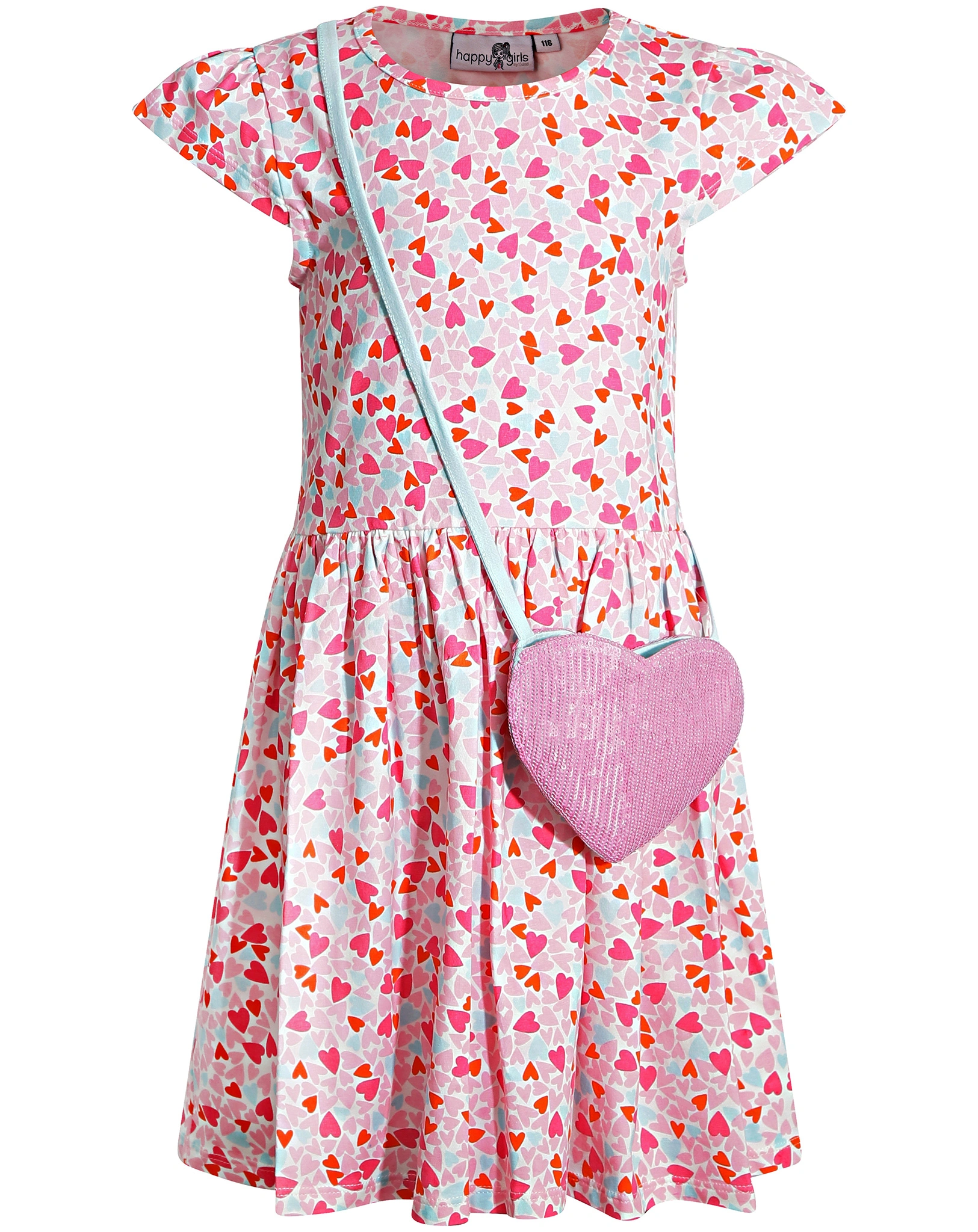 Kurzarm-Kleid HEARTS AOP mit Tasche in candy pink