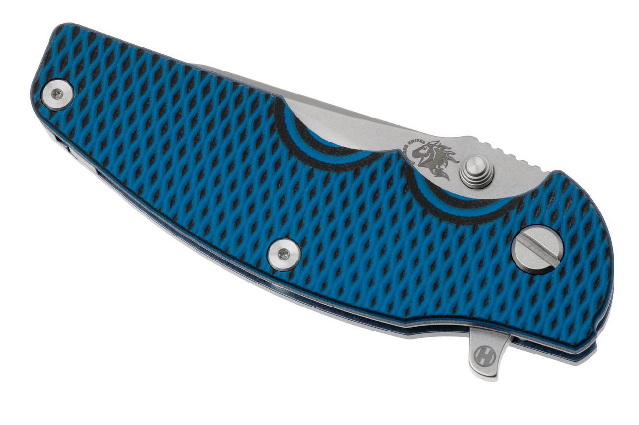 Rick Hinderer Jurassic Slicer, Hollow Ground Magnacut, Blue Stonewashed, Blue/Black G10, zakmes