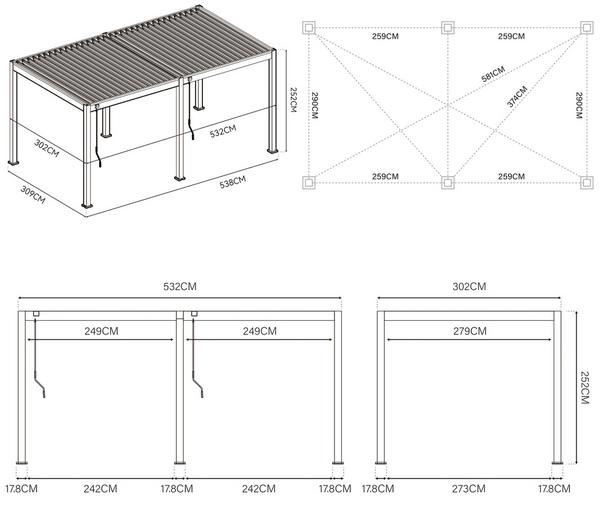 Weide Classic Pergola 3x5,3 Alu-Stahl, ca.