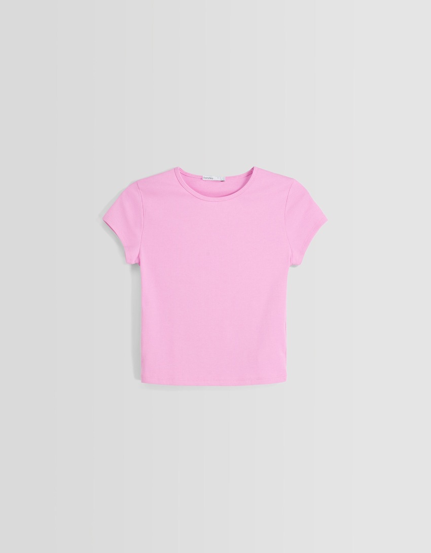 Camiseta canelada de manga curta