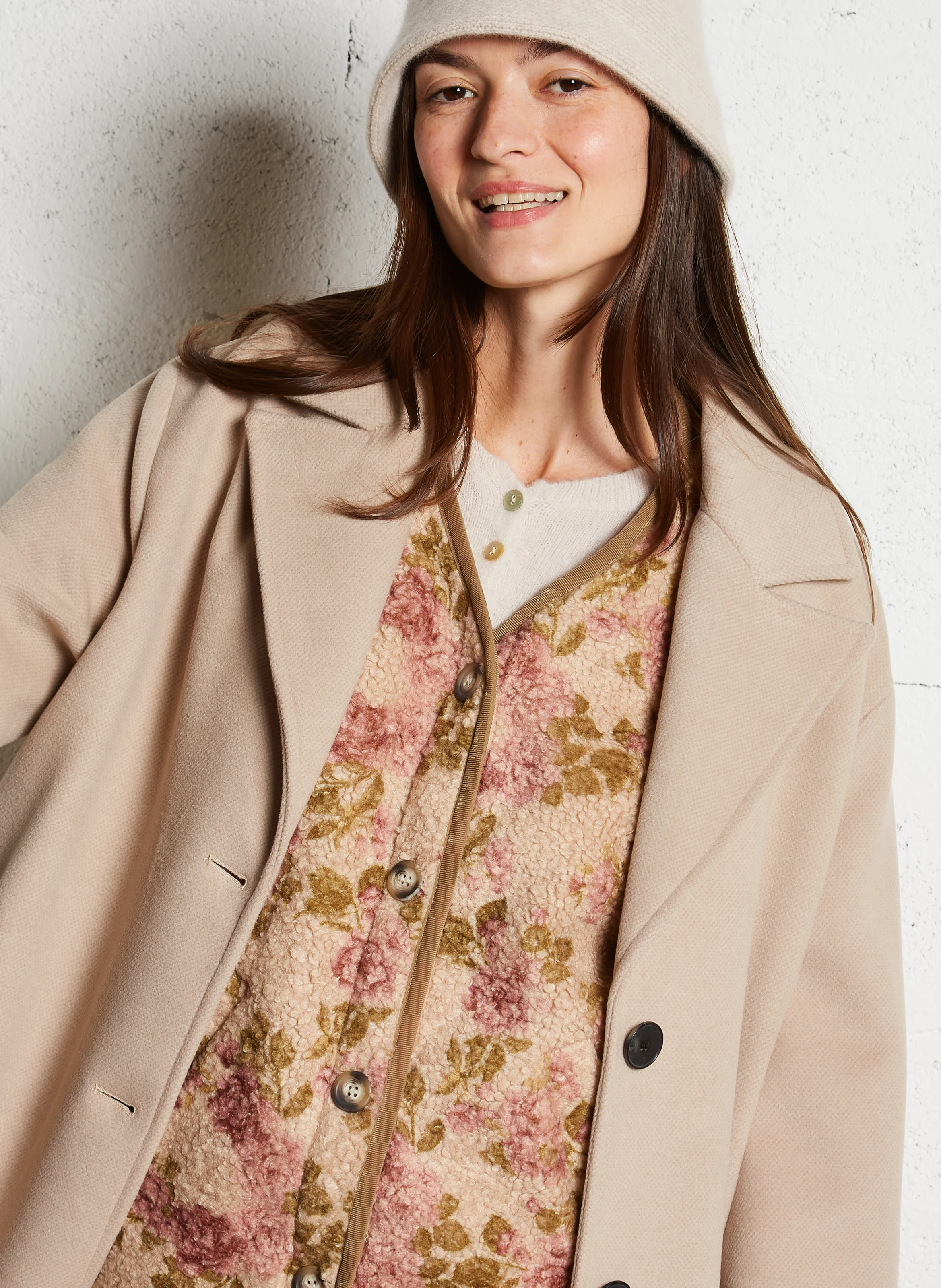 Manteau col tailleur ample | Marron