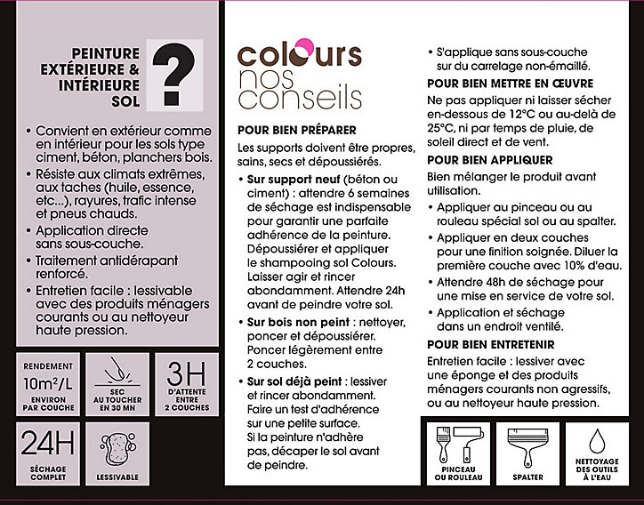 Peinture extérieure sol Colours Premium rouge cardinal satin 0,5L
