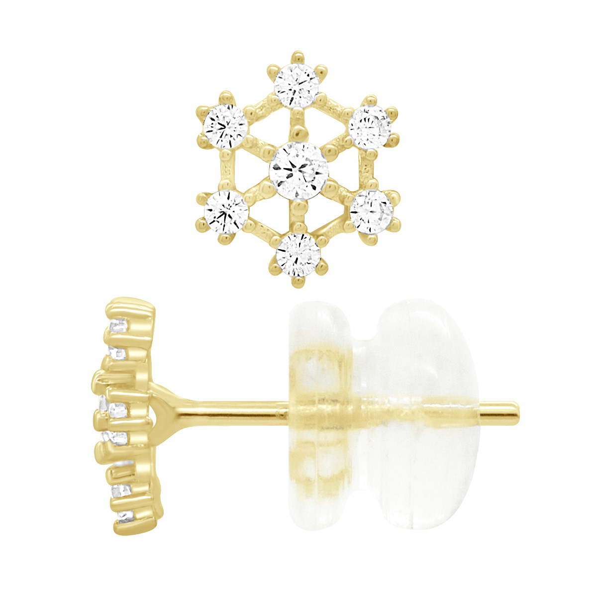 Boucles d'Oreilles Fantaisie - Flocon - Serties d'Oxydes de Zirconiums - Or Jaune