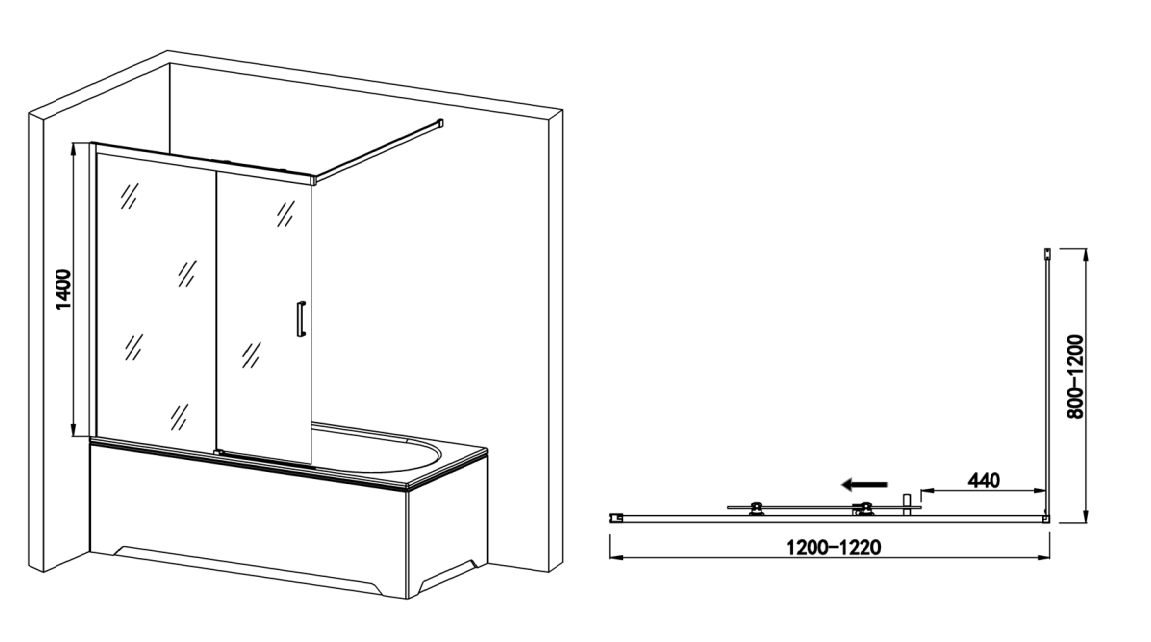 Badstuber Elite schuifbare badwand 140x120cm chroom