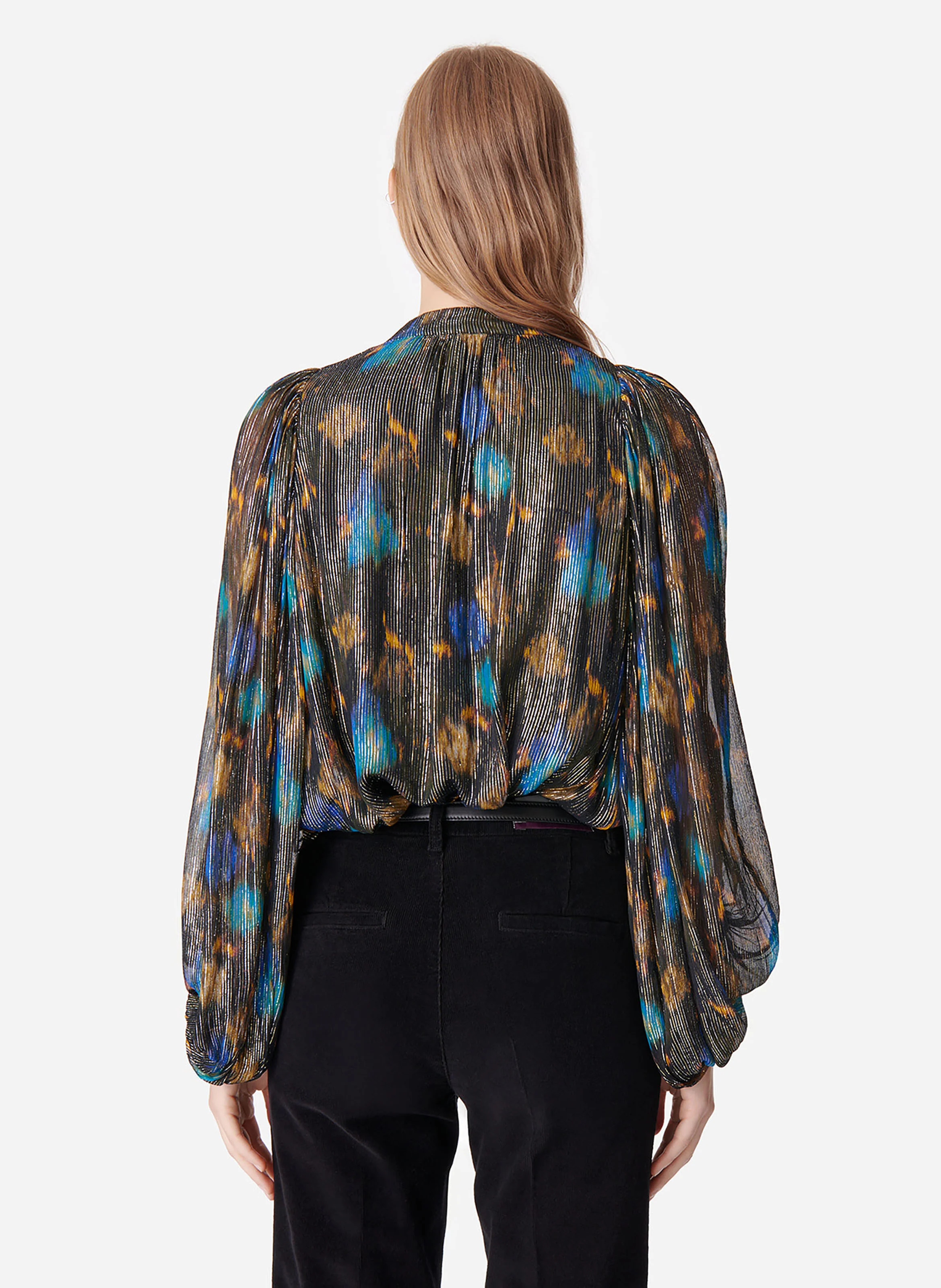BELL - Blouse col V droite imprimée | Noir