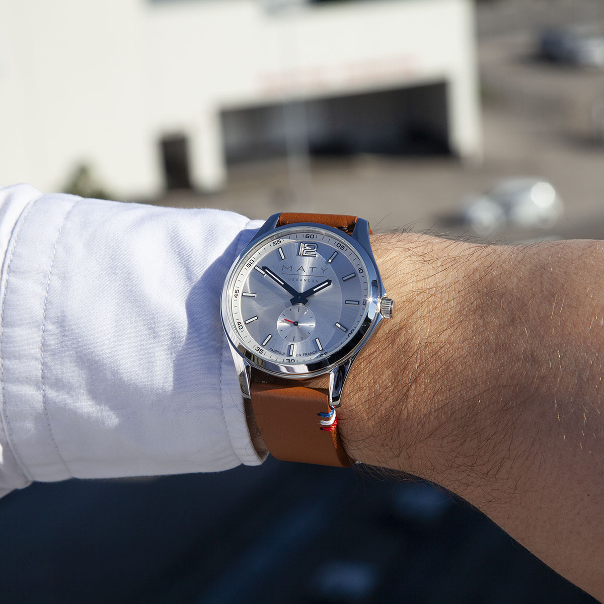 Montre homme acier bracelet cuir marron