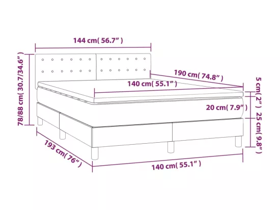 Sommier tapissier avec matelas et LED Crème 140x190 cm Tissu