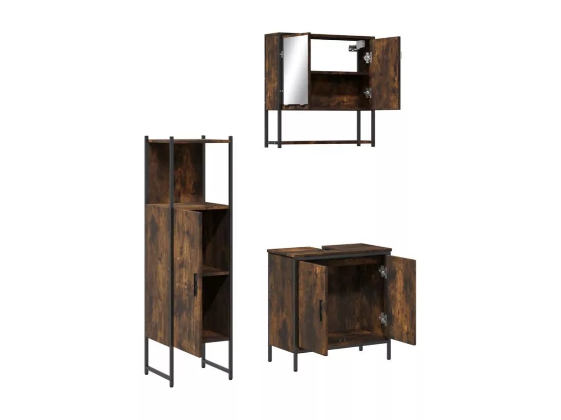 Ensemble de meubles de salle de bain 3 pcs Chêne fumé