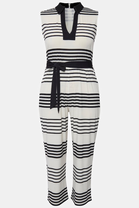 Jumpsuit, Streifen, Hemdkragen, weites Bein, ärmellos