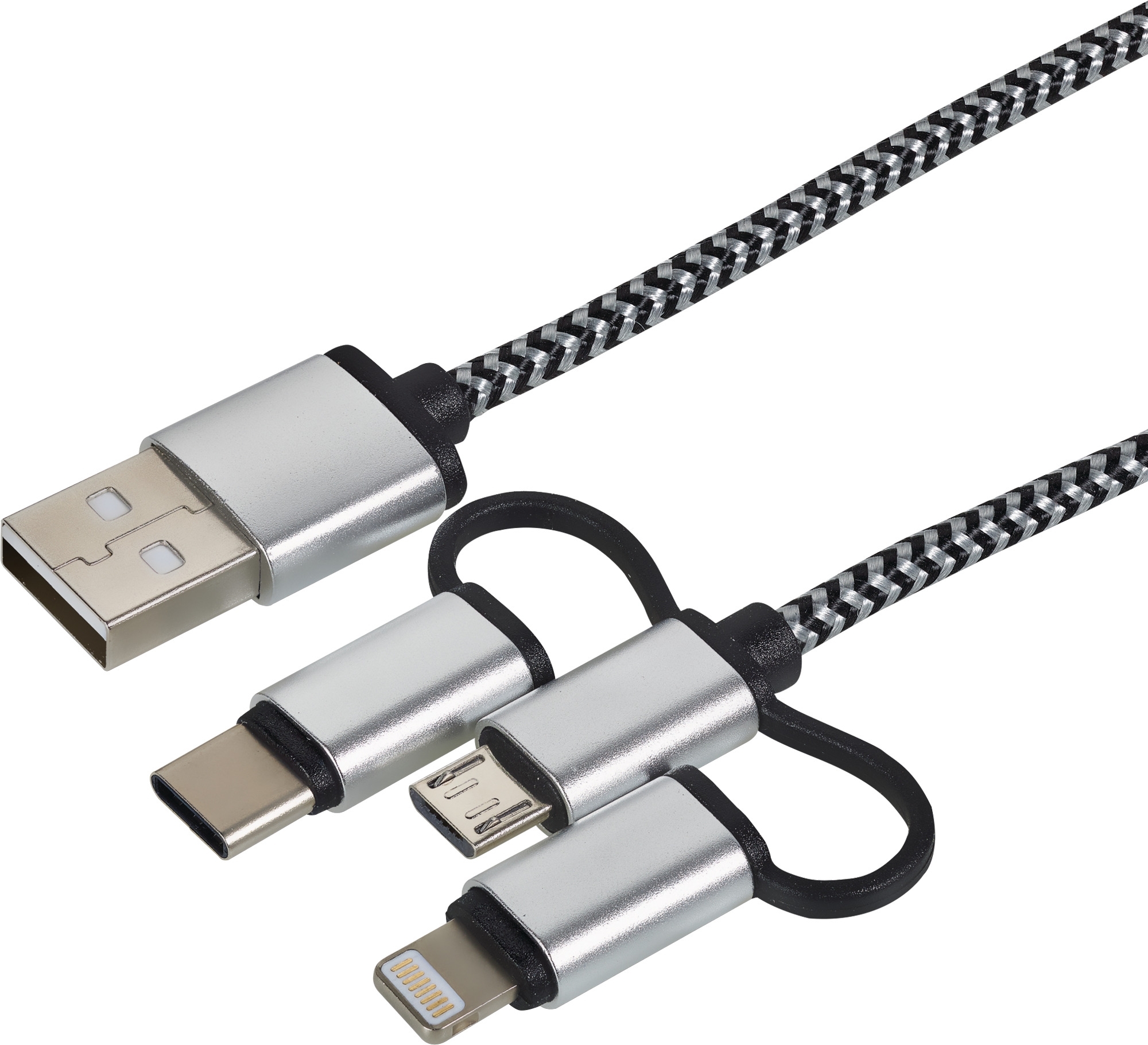 Cartrend 3-in-1 Daten- und Ladekabel schwarz/weiß 1 m