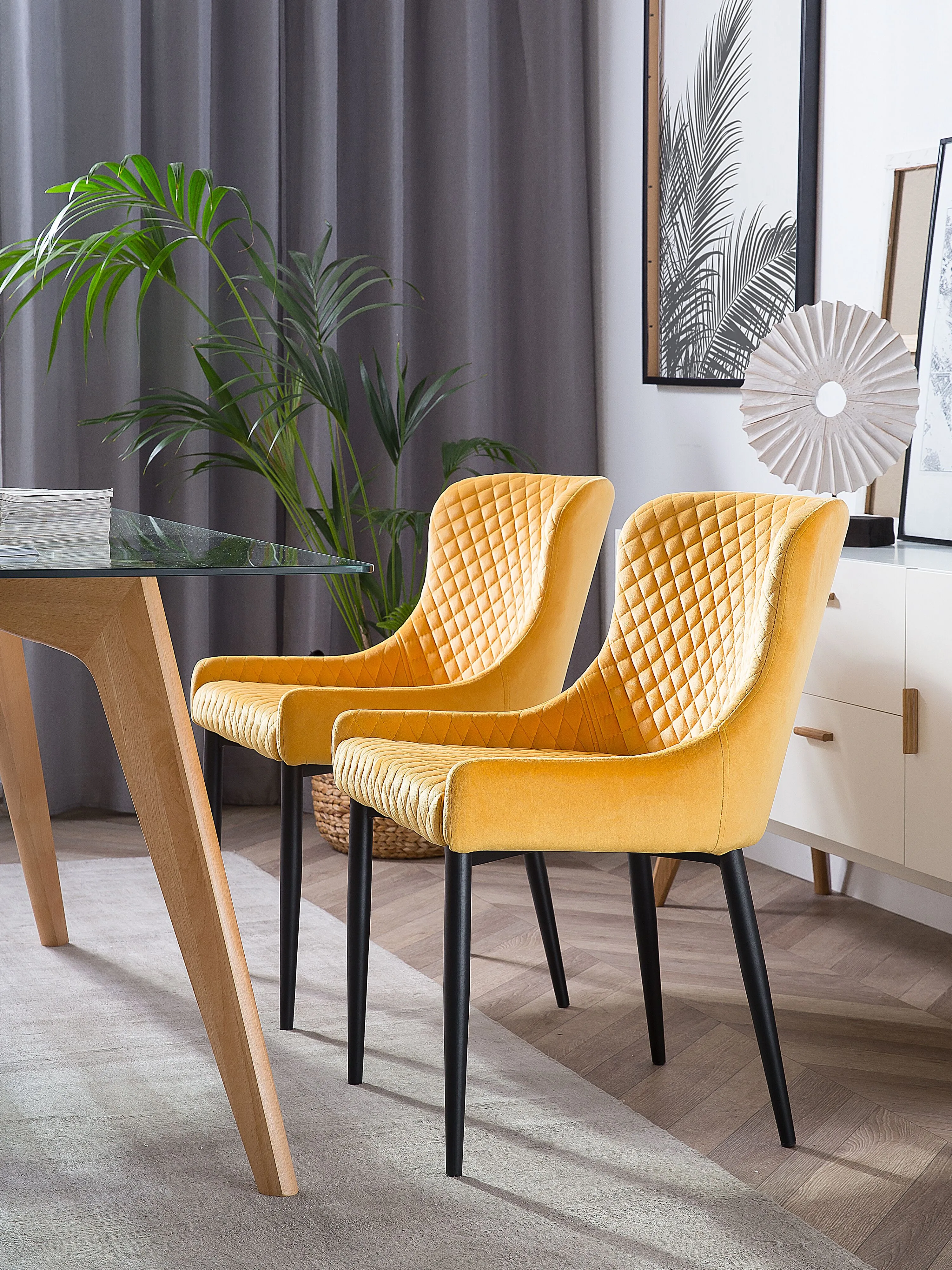 Set van 2 eetkamerstoelen SOLANO Fluweel Geel