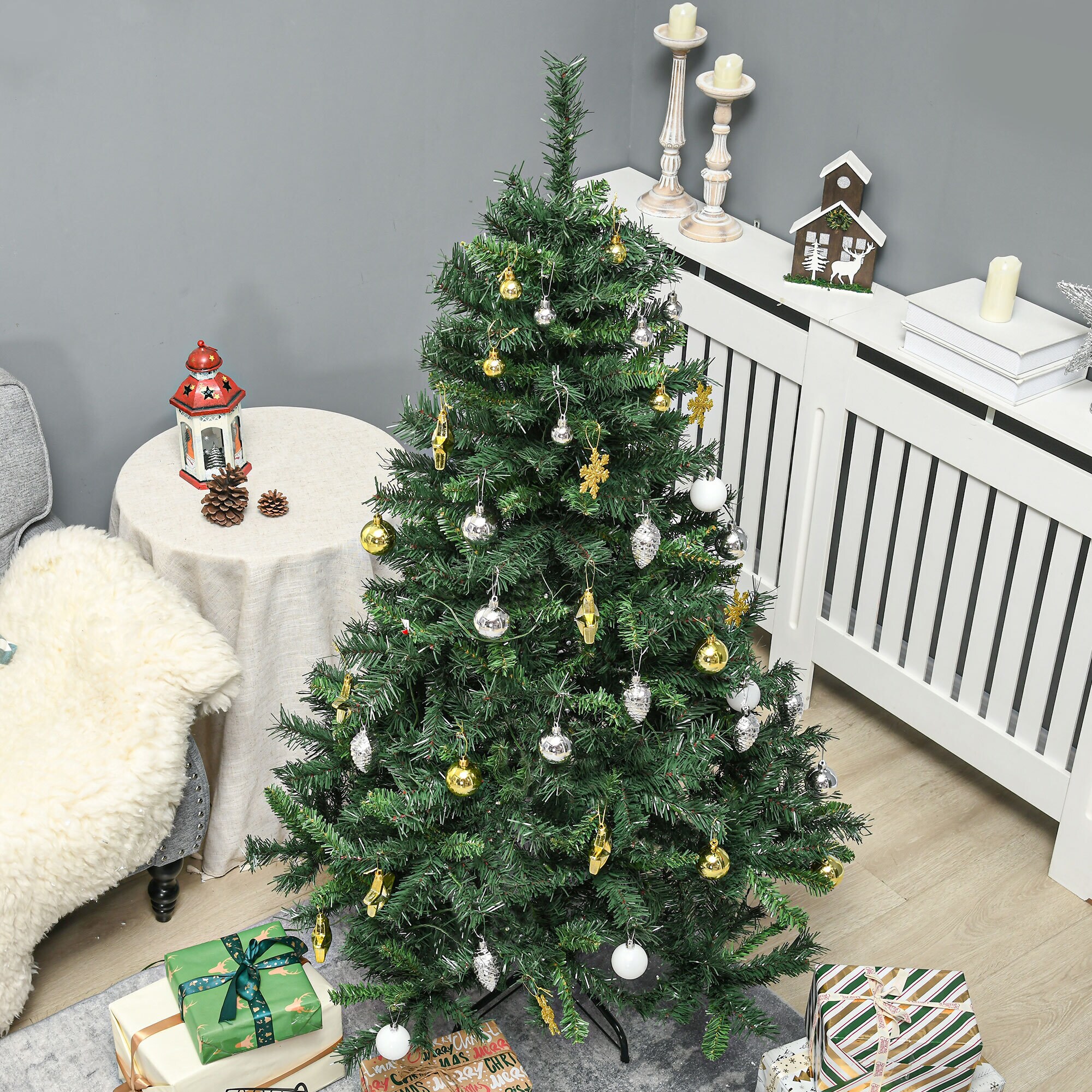 HOMCOM Künstlicher Weihnachtsbaum mit 120 LEDs grün 95 x 150 cm (ØxH)