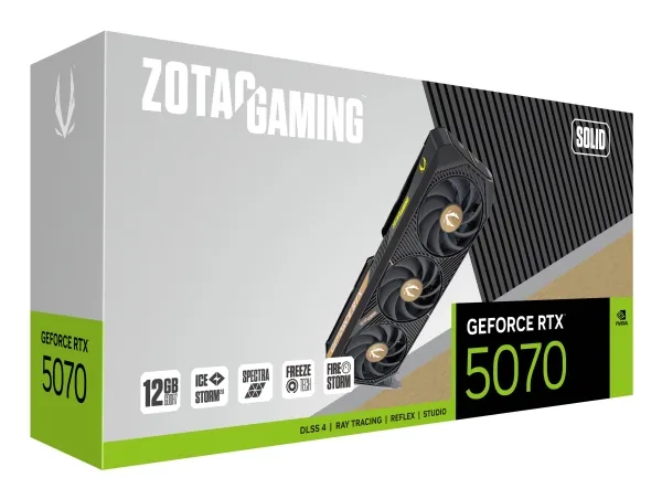 ZOTAC GAMING GeForce RTX 5070 SOLID - Grafikkort - GeForce RTX 5070 - 12 GB GDDR7 - PCIe 5.0 x16 - 3 x DisplayPort, HDMI