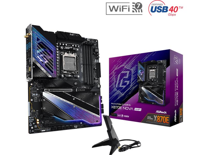 ASRock Mainboard X870E NOVA WIFI ATX-Motherboard mit AM 5 Sockel