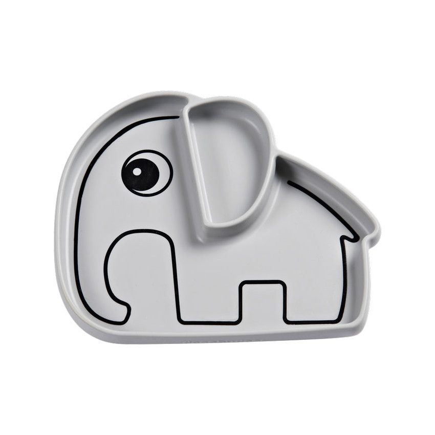 Assiette Stick&Stay en silicone - Elphée Gris - Ecru