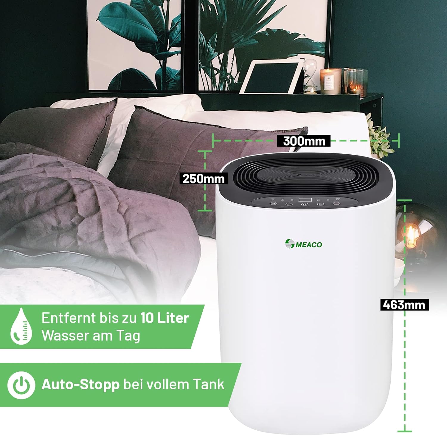 Meaco Ultra Leiser 10L Entfeuchter - MeacoDry ABC Energieeffizienter Elektrischer Entfeuchter – Hält Zimmer trocken und entfernt Nässe und Kondensat im Zuhause, Schwarz