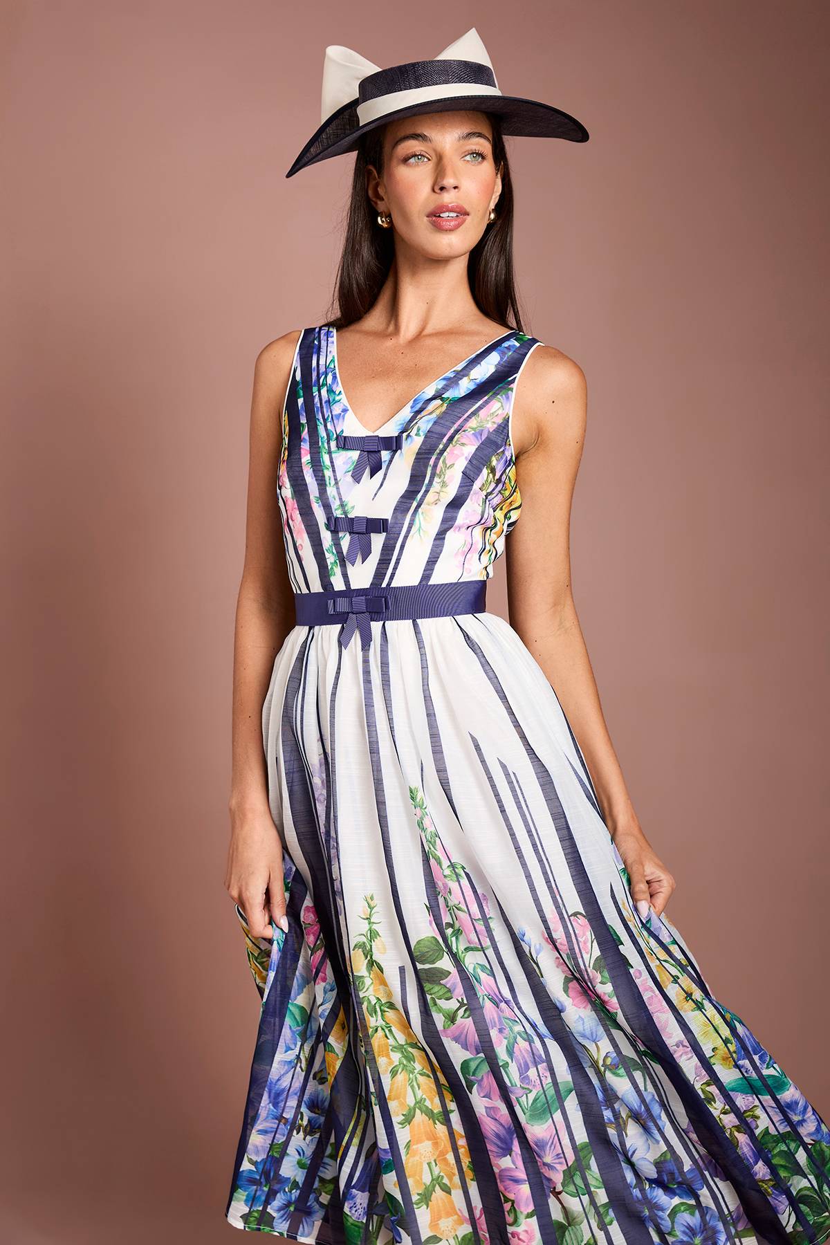 Coast Robe Midi Lisa Tan En Organza Imprimé Avec Détail Nœud