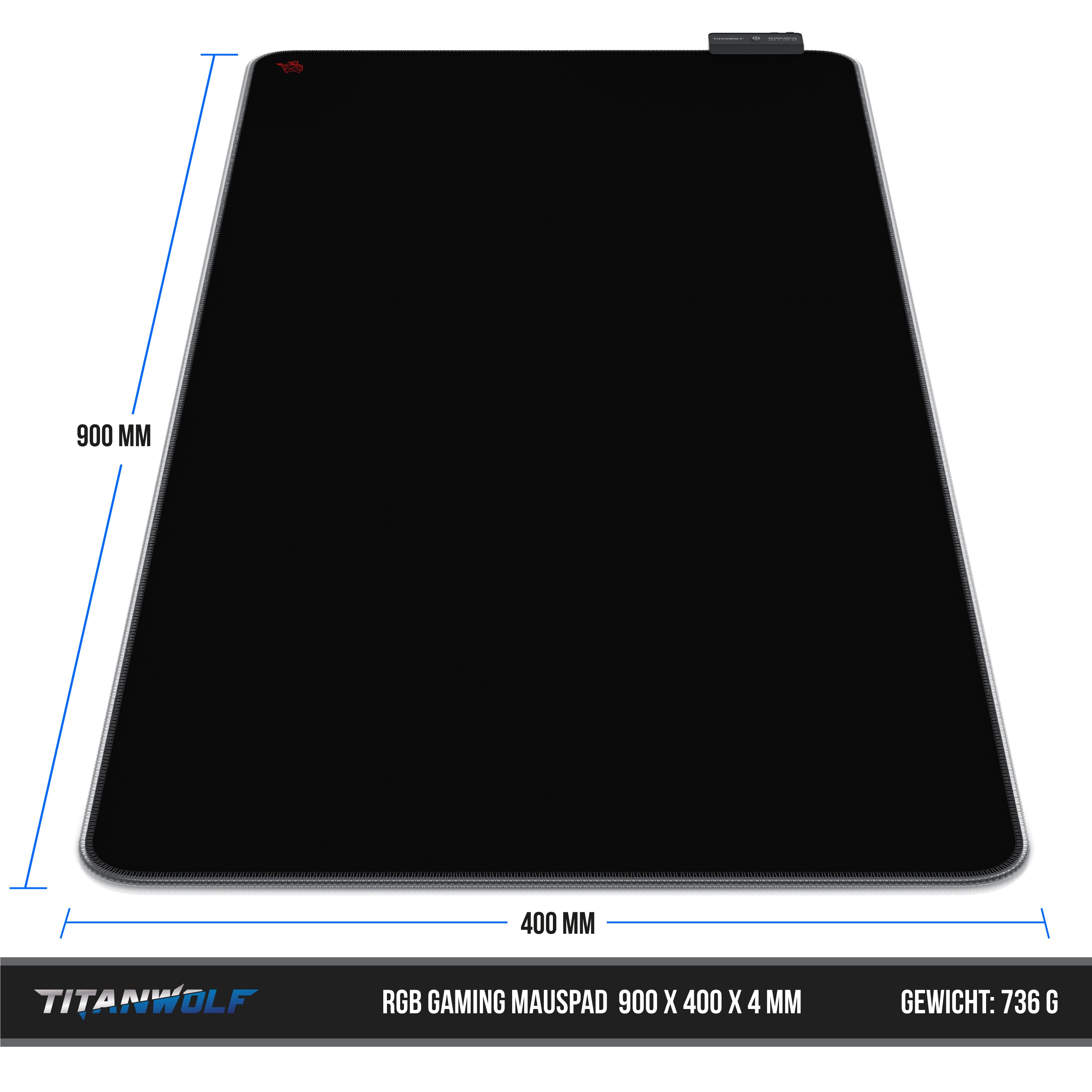Titanwolf RGB Gaming Mauspad XL 900 x 400 mm Mousepad - verbessert Präzision & Geschwindigkeit