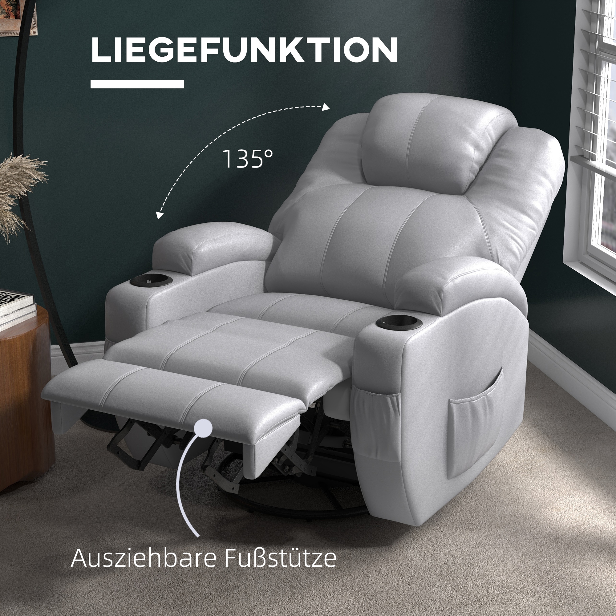 HOMCOM Massagesessel mit Fernbedienung und Getränkehalter grau 89L x 99B x 106H cm