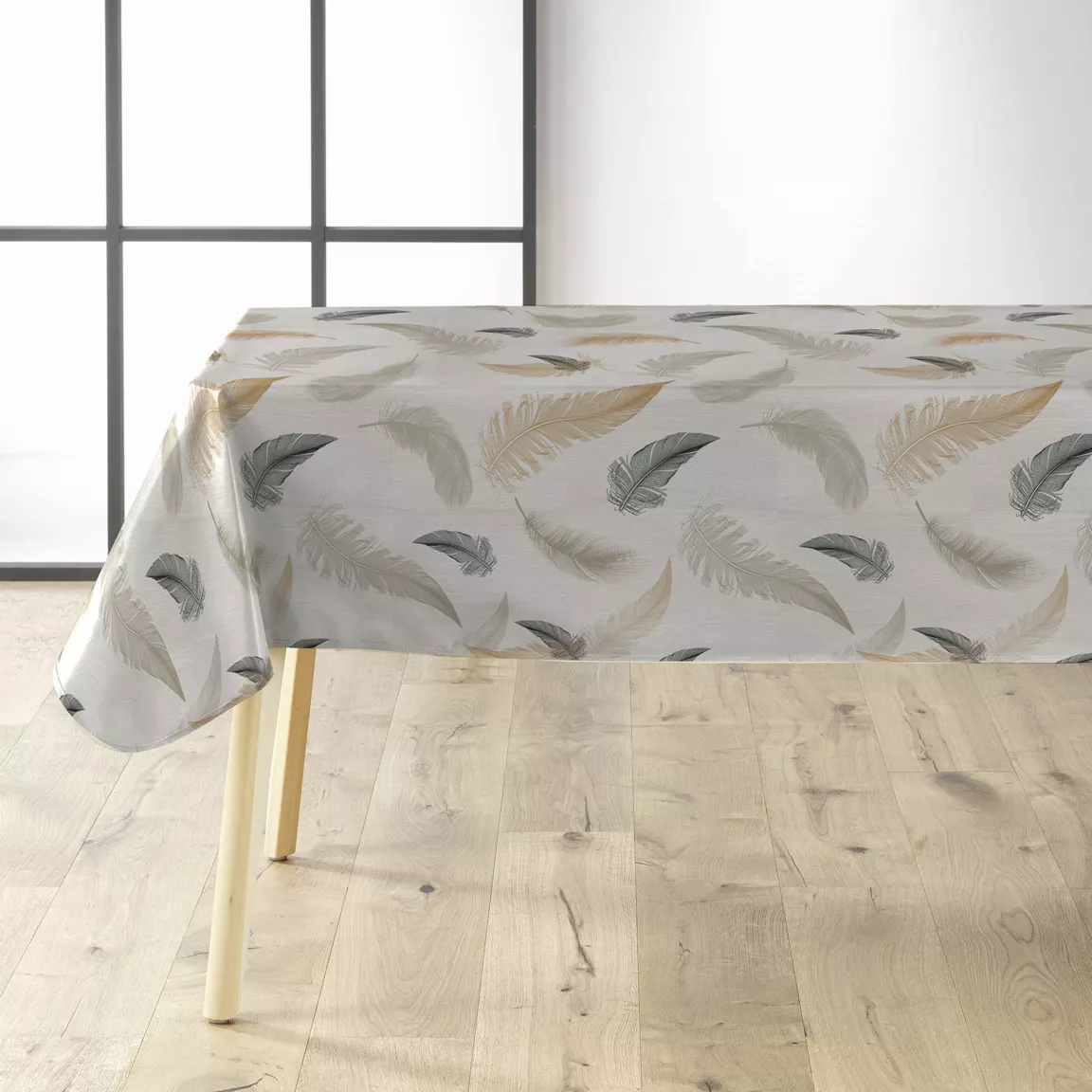 Nappe rectangulaire anti tache tissu PVC imperméable (140 x 240 cm) Folea Taupe