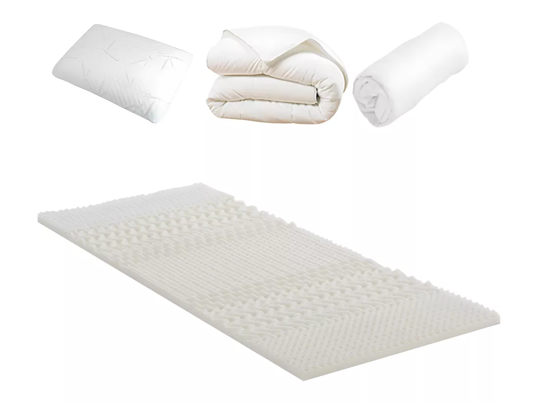 OLYMPE LITERIE | Pack DOUCE NUIT Surmatelas + Protège matelas + Couette + Oreiller 90x190 cm