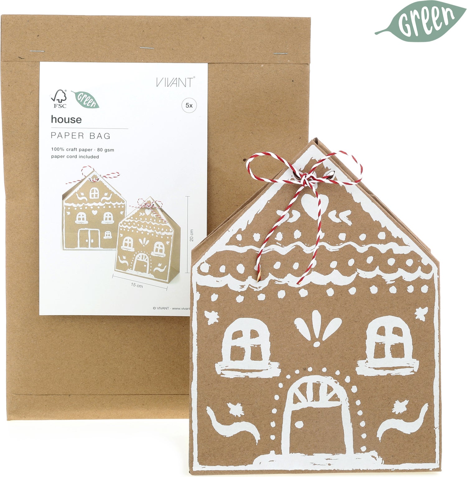 Vivant kadotas House Kraft bruin 12 x 12 cm 4 stuks