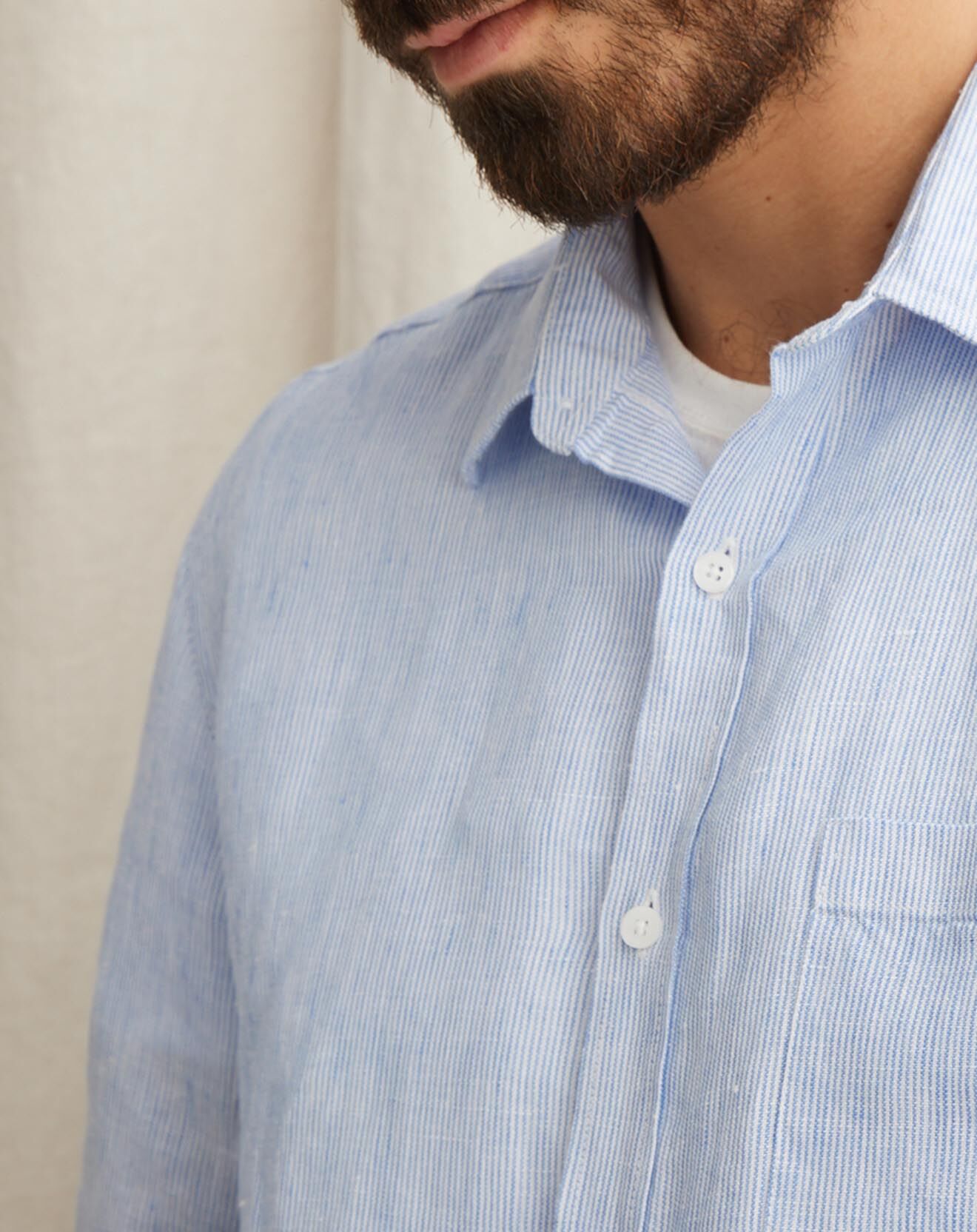 Cyrillus Chemise regular fit 100% Lin rayée bleu/blanc