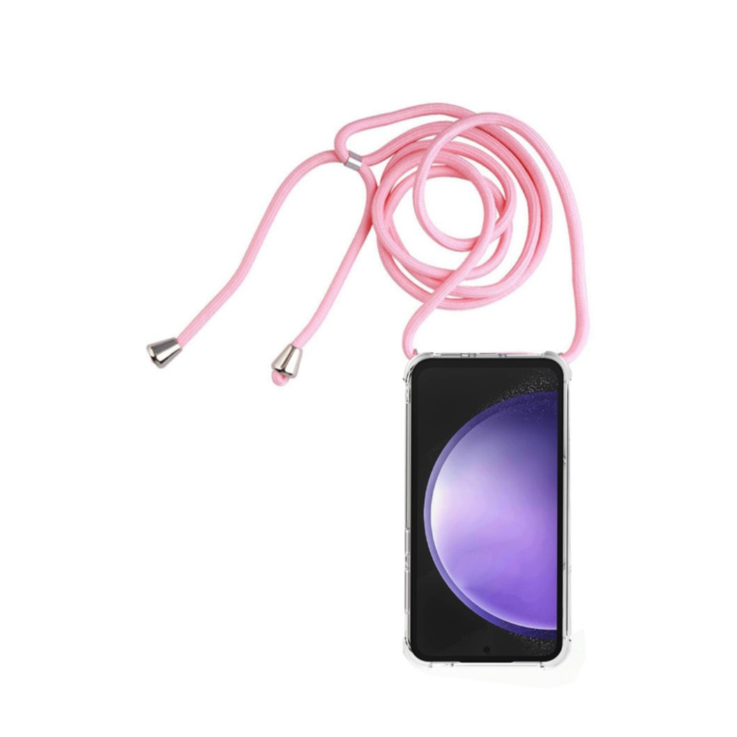 Samsung Galaxy S23 FE Necklace Gummi Hülle Air Cushion Fallschutz   Handykette (150cm) - Rosa / Silber