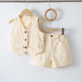 Broderie Chic Gilet Set - beige