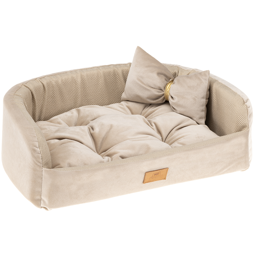 Couchage rembourré lit pour chiens harris 80, lavable, avec coussin, tweed et velours, beige
