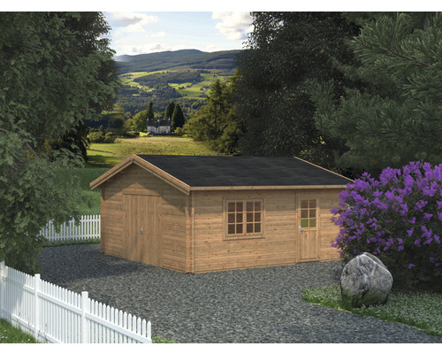 Palmako Roger vrijstaande garage, 27,7 m², met houten deur 540 x 540 cm, bruin gegrond.