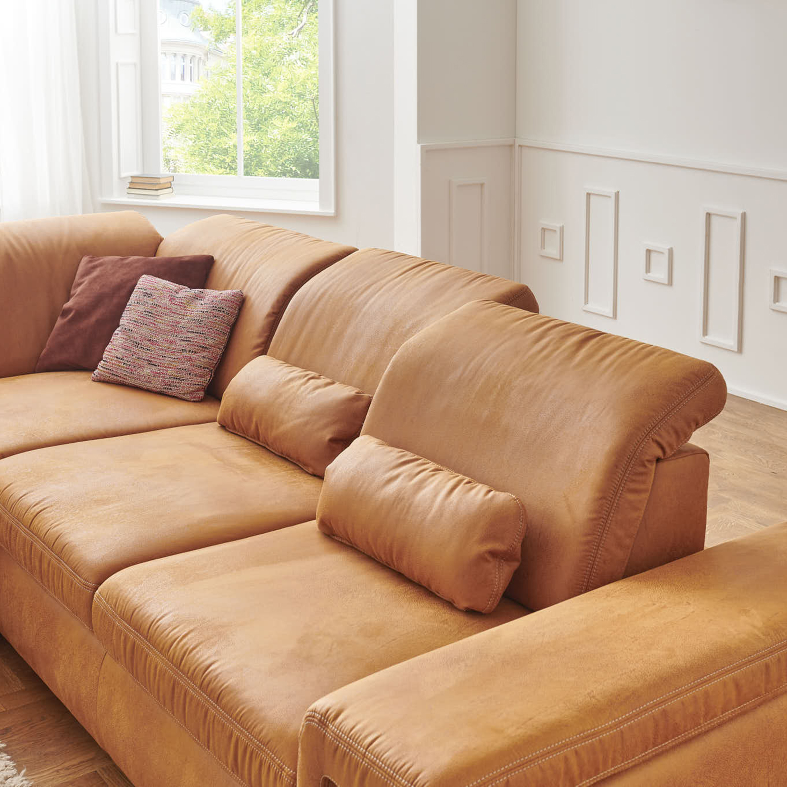 polsterpower Ecksofa - zimt - Basismodell - Anstellhocker links