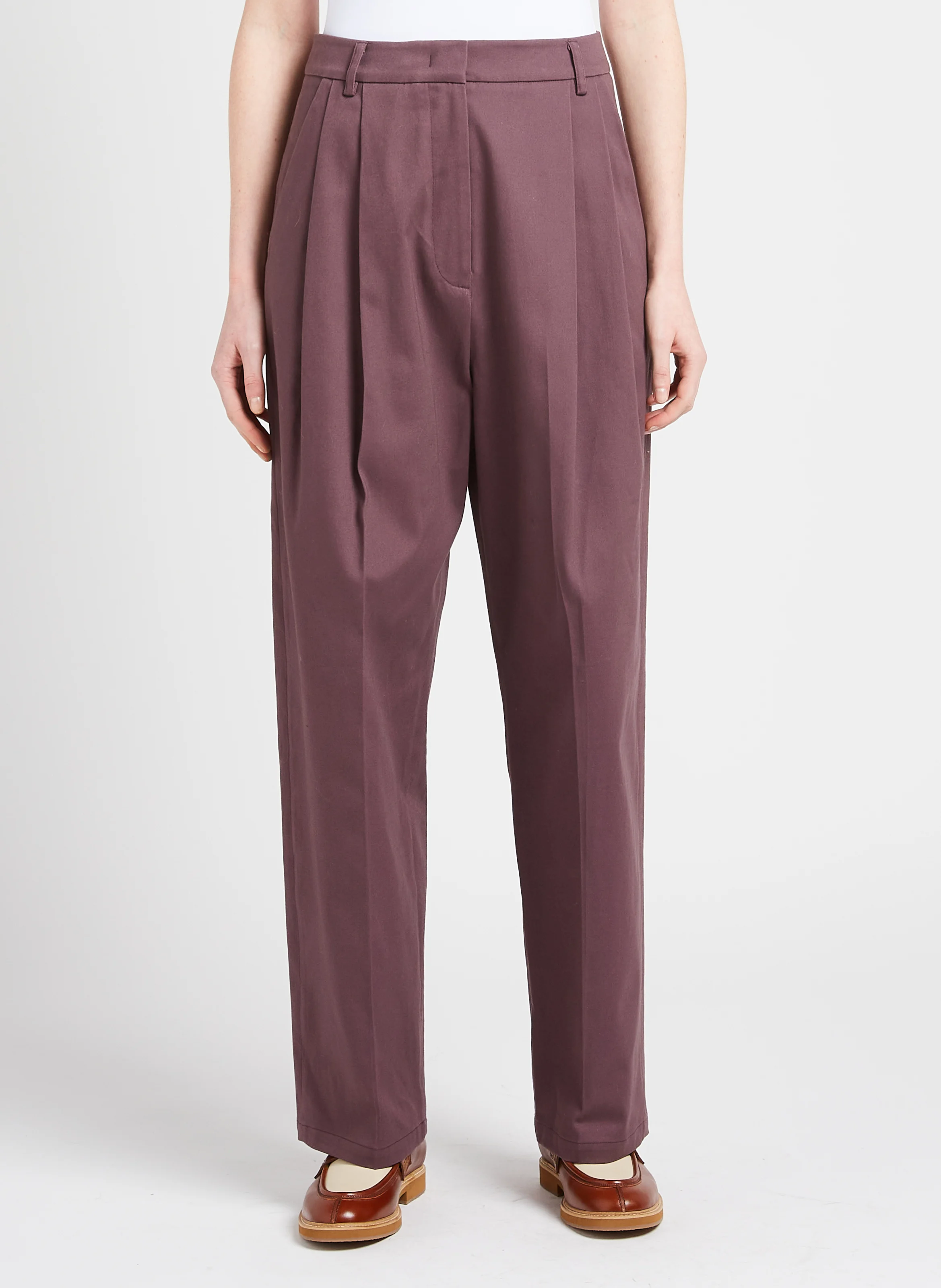 ERICA - Pantalon large taille haute en coton mélangé | Violet