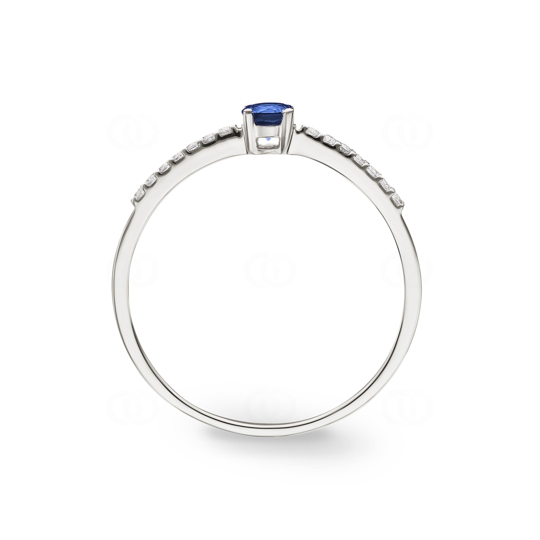 Damenring 750/18 K Weissgold mit Saphir rund & Diamanten 0.07 ct H/si