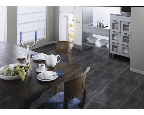 Narvi PVC vloer, tegellook, zwart, 300 cm breed (per meter verkocht)