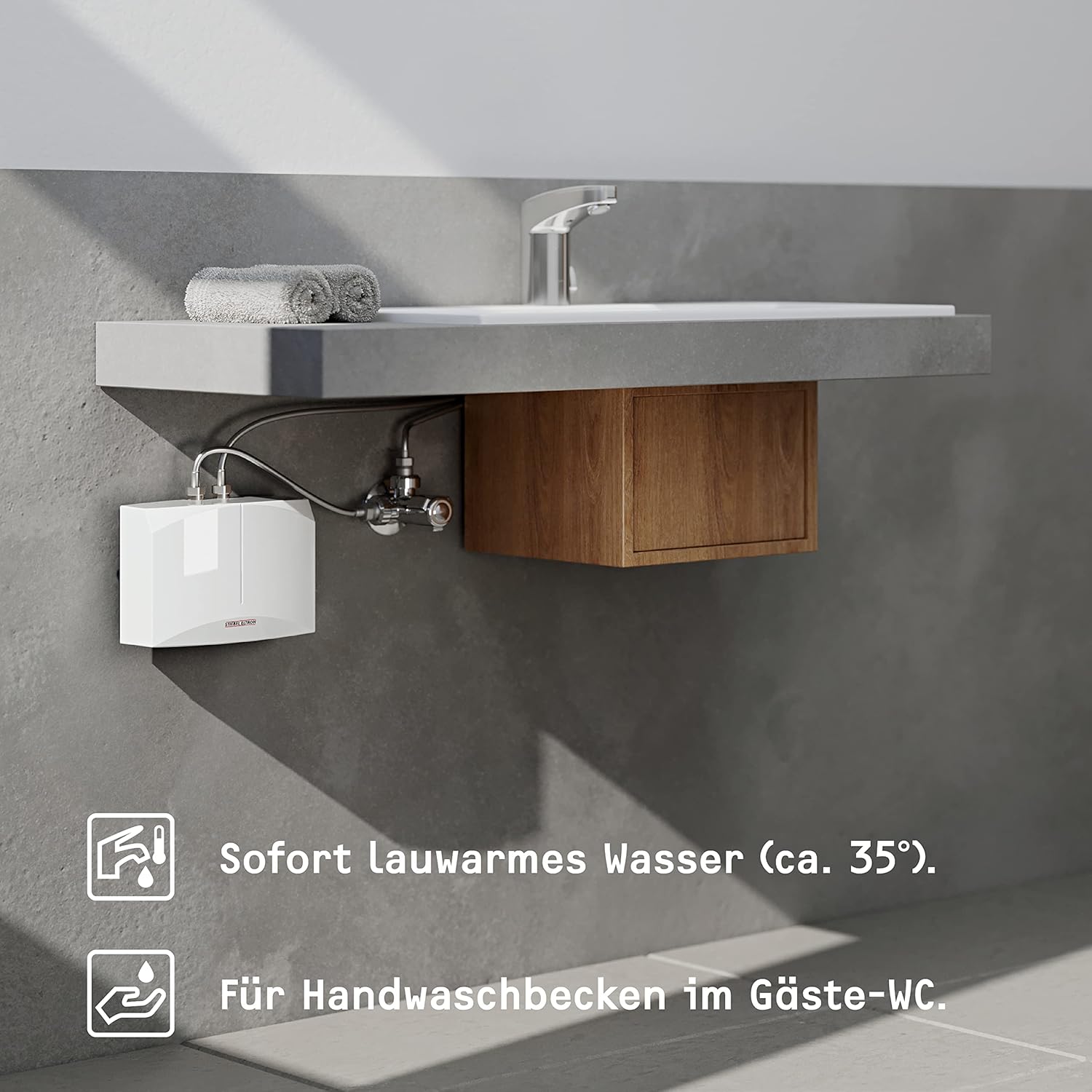 STIEBEL ELTRON hydraulischer Mini-Durchlauferhitzer DNM 4 fürs Handwaschbecken, 4,4 kW, ohne Stecker - Festanschluss 230V, drucklos, Made in Germany, 185415