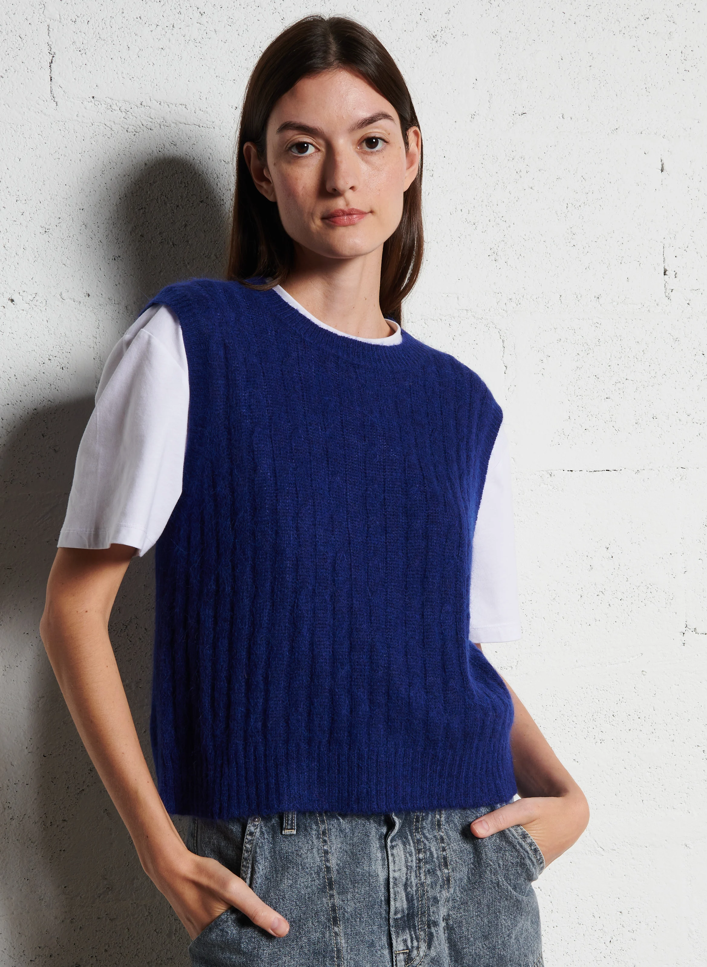 LIKE - Pull col rond en alpaga mélangée | Bleu