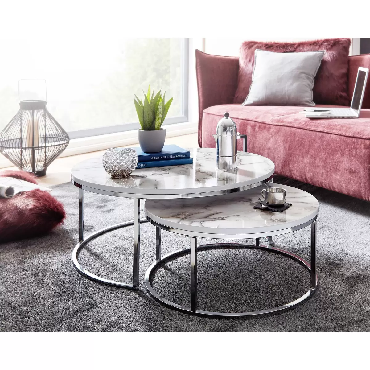 Beistelltisch 2er Set Paros schwarz,silber,weiss
