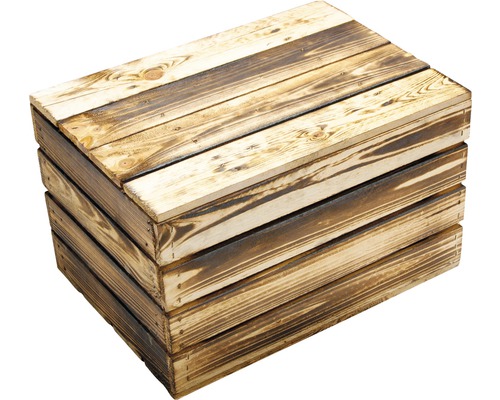Vintage houten kist, gevlamd, klein, 50x40x30 cm, set van 3