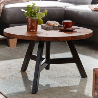 Couchtisch rund Ø 60 cm Sheesham massiv/Schwarz
