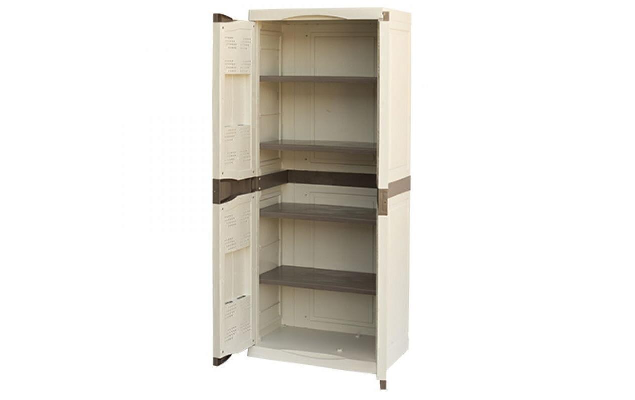 Gartenschrank Beige/Braun<br>Kunststoffschrank für den Garten, beige